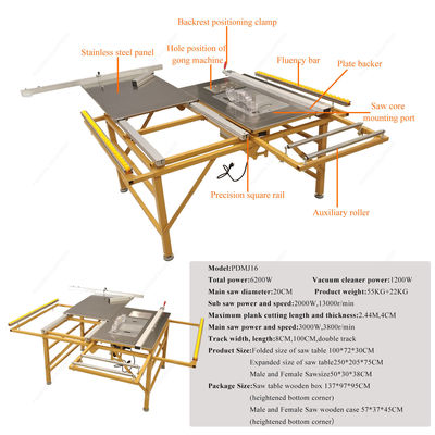 3kw hoja de sierra principal PDMJ16 45/90 grados de mesa plegable de corte de madera para la madera