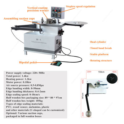 1.4kW de potencia W-1 Curva línea de borde de bandaje totalmente automático a través de la máquina de bandaje de borde de alimentación
