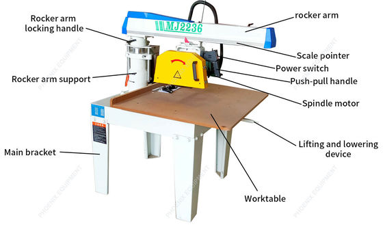 Equipo profesional de corte de madera MJ2236 / MJ2238 Serradura circular de brazo radial de mesa