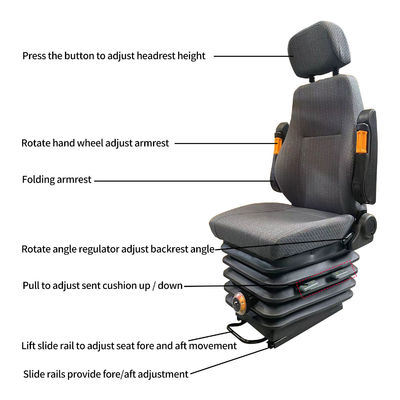 Asiento del conductor del cargador de excavadora ajustable con amortiguador mecánico y doble reposabrazos